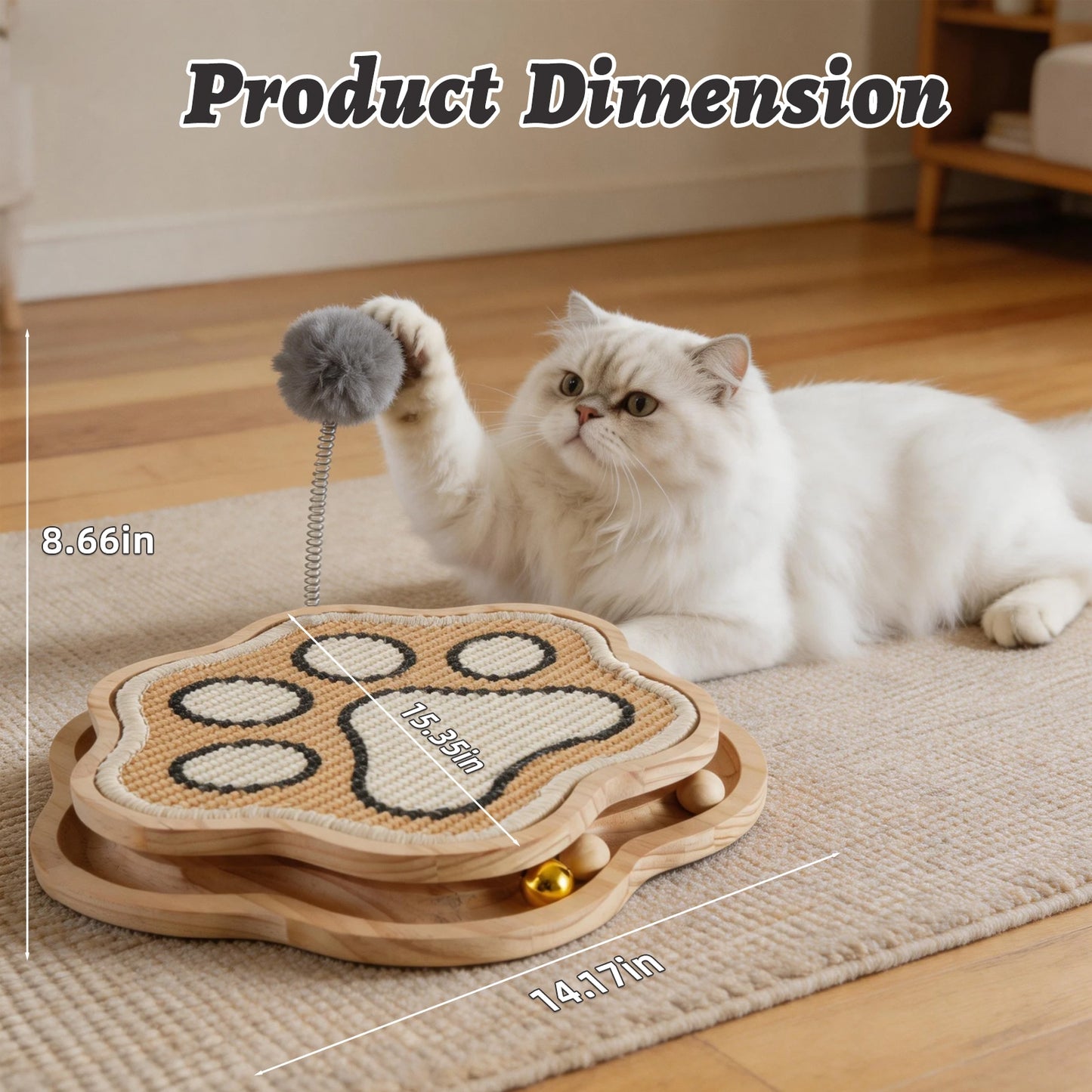 3-in-1 Sisal Cat Scratcher with Ball Track & Spring Toy for Indoor Cats