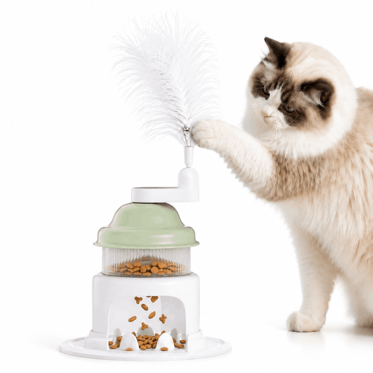Interactive Cat Slow Feeder Puzzle Toy with Feather Teaser