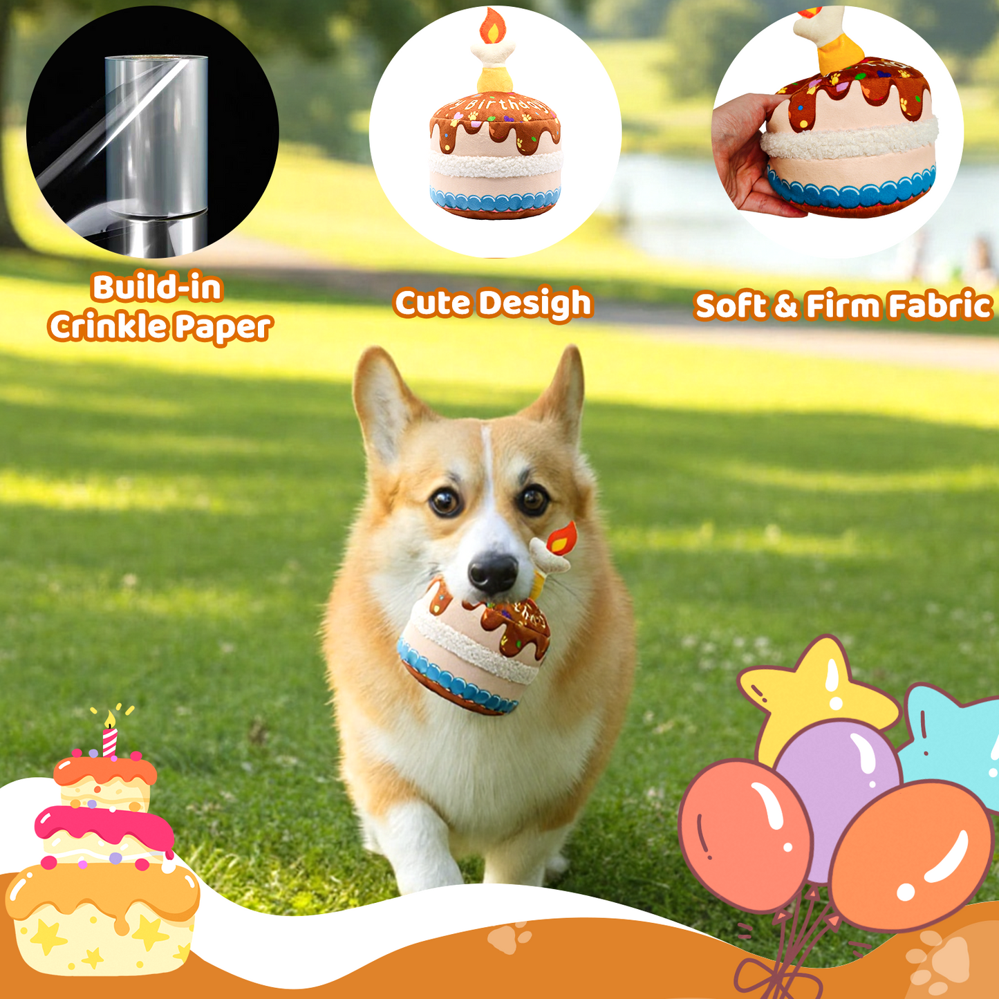 Squeaky Plush Birthday Cake Dog Toy