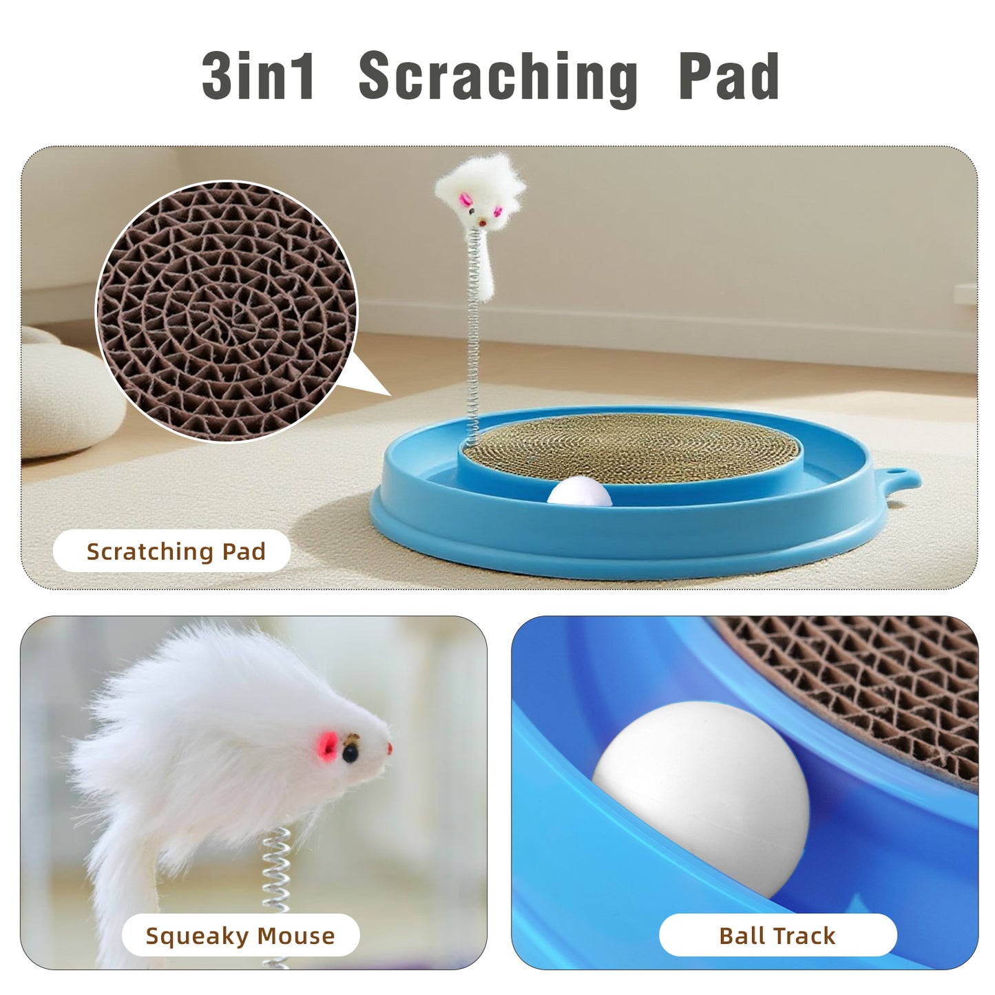 Cat Round Scratcher,3 In 1 Interactive Kitten Toys