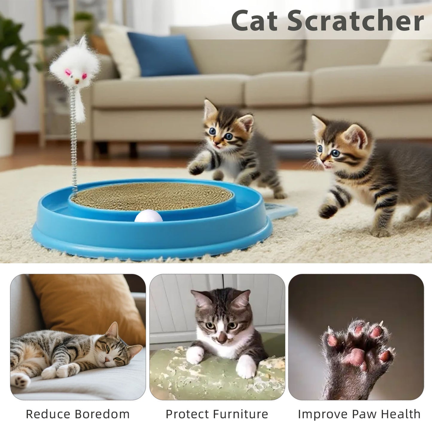 Cat Round Scratcher,3 In 1 Interactive Kitten Toys
