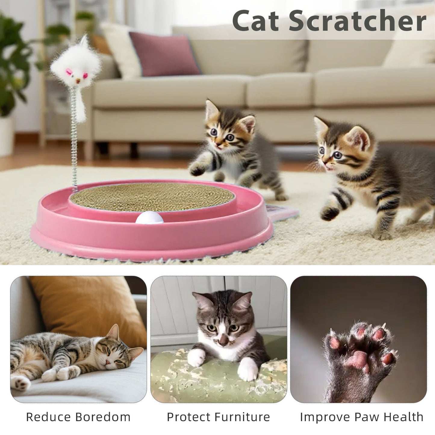 Cat Round Scratcher,3 In 1 Interactive Kitten Toys