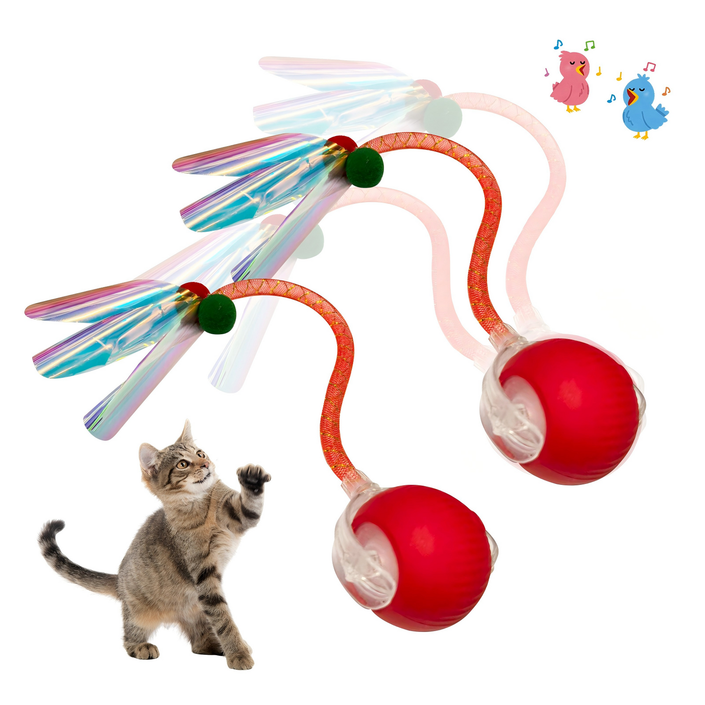2-Pack Automatic Rolling Cat Ball Toy with Feather Tail - 3 Modes