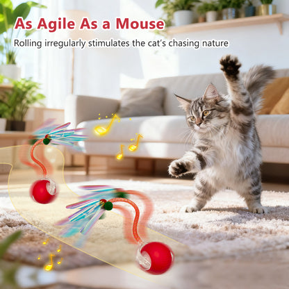 2-Pack Automatic Rolling Cat Ball Toy with Feather Tail - 3 Modes