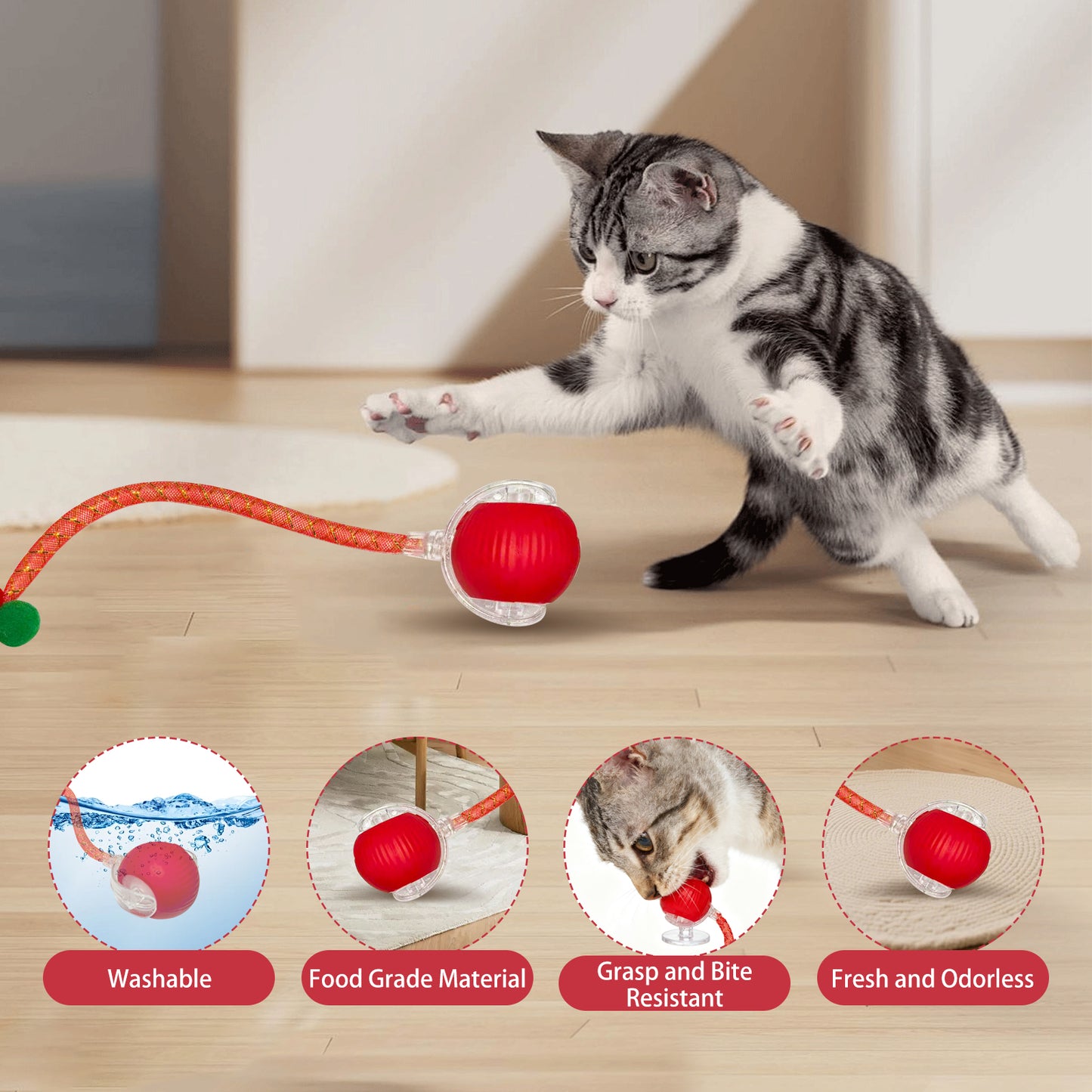 2-Pack Automatic Rolling Cat Ball Toy with Feather Tail - 3 Modes