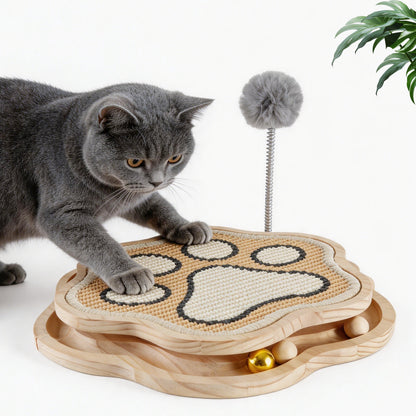 3-in-1 Sisal Cat Scratcher with Ball Track & Spring Toy for Indoor Cats
