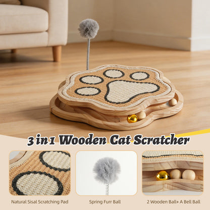 3-in-1 Sisal Cat Scratcher with Ball Track & Spring Toy for Indoor Cats