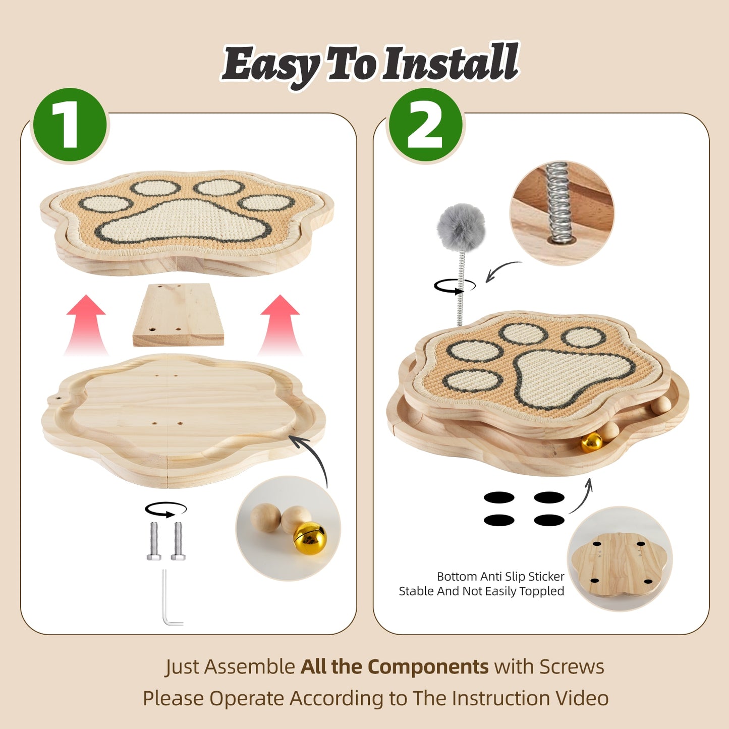 3-in-1 Sisal Cat Scratcher with Ball Track & Spring Toy for Indoor Cats