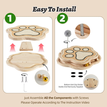 3-in-1 Sisal Cat Scratcher with Ball Track & Spring Toy for Indoor Cats