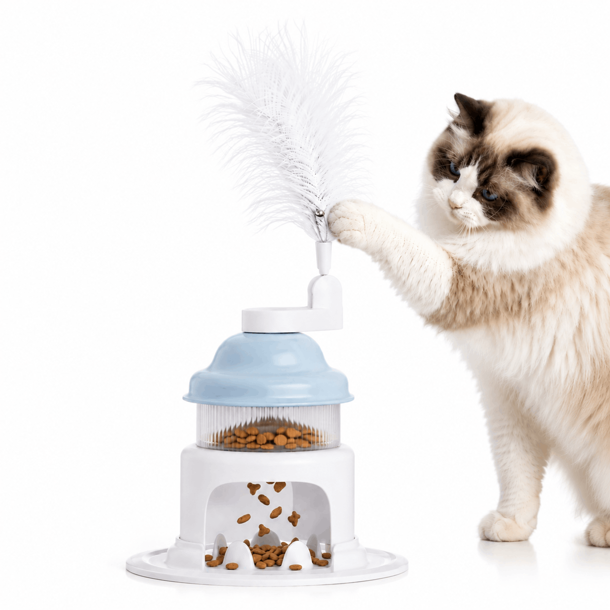 Interactive Cat Slow Feeder Puzzle Toy with Feather Teaser