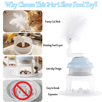 Interactive Cat Slow Feeder Puzzle Toy with Feather Teaser