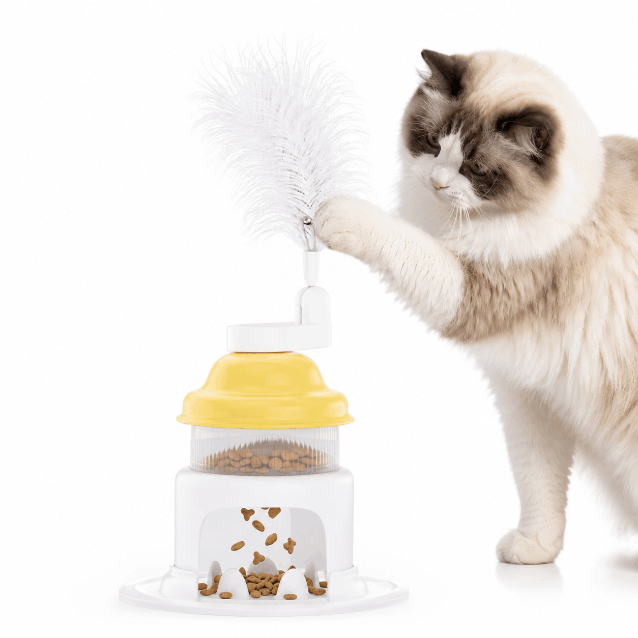 Interactive Cat Slow Feeder Puzzle Toy with Feather Teaser
