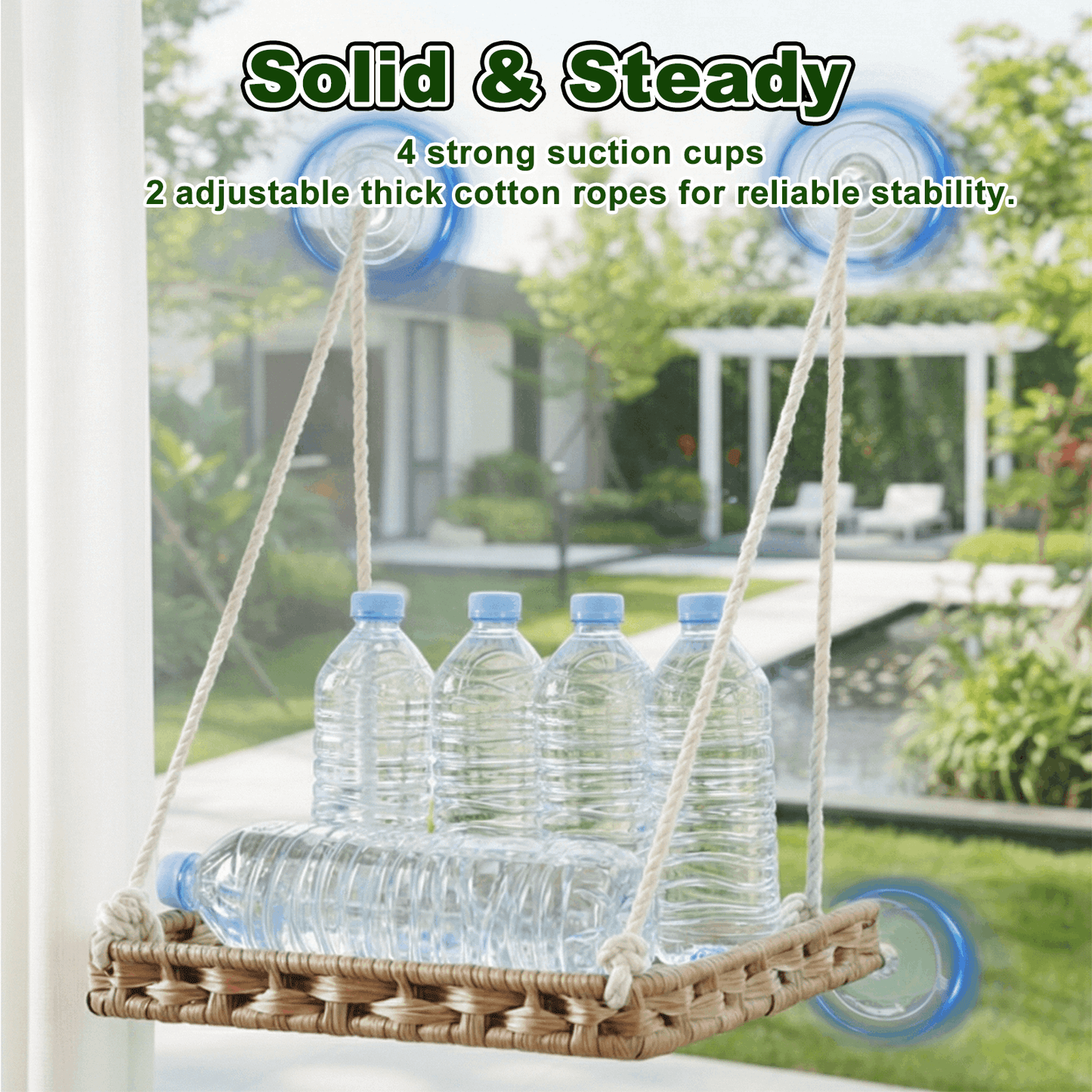 Handwoven Cat Window Perch Hammock Bed with Suction Cups & Washable Cushion