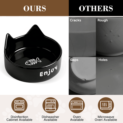 Ceramic Dog and Cat Bowl Set with Wooden Stand, Elevated Feeding Bowls for Cats & Small Dogs