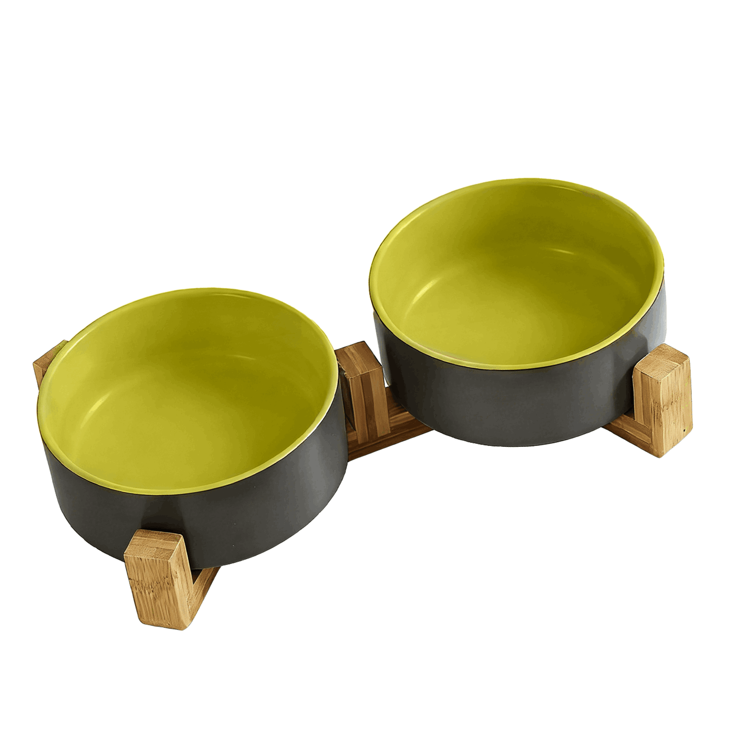Ceramic Dog and Cat Bowl Set with Wooden Stand, Elevated Feeding Bowls for Cats & Small Dogs