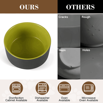 Ceramic Dog and Cat Bowl Set with Wooden Stand, Elevated Feeding Bowls for Cats & Small Dogs