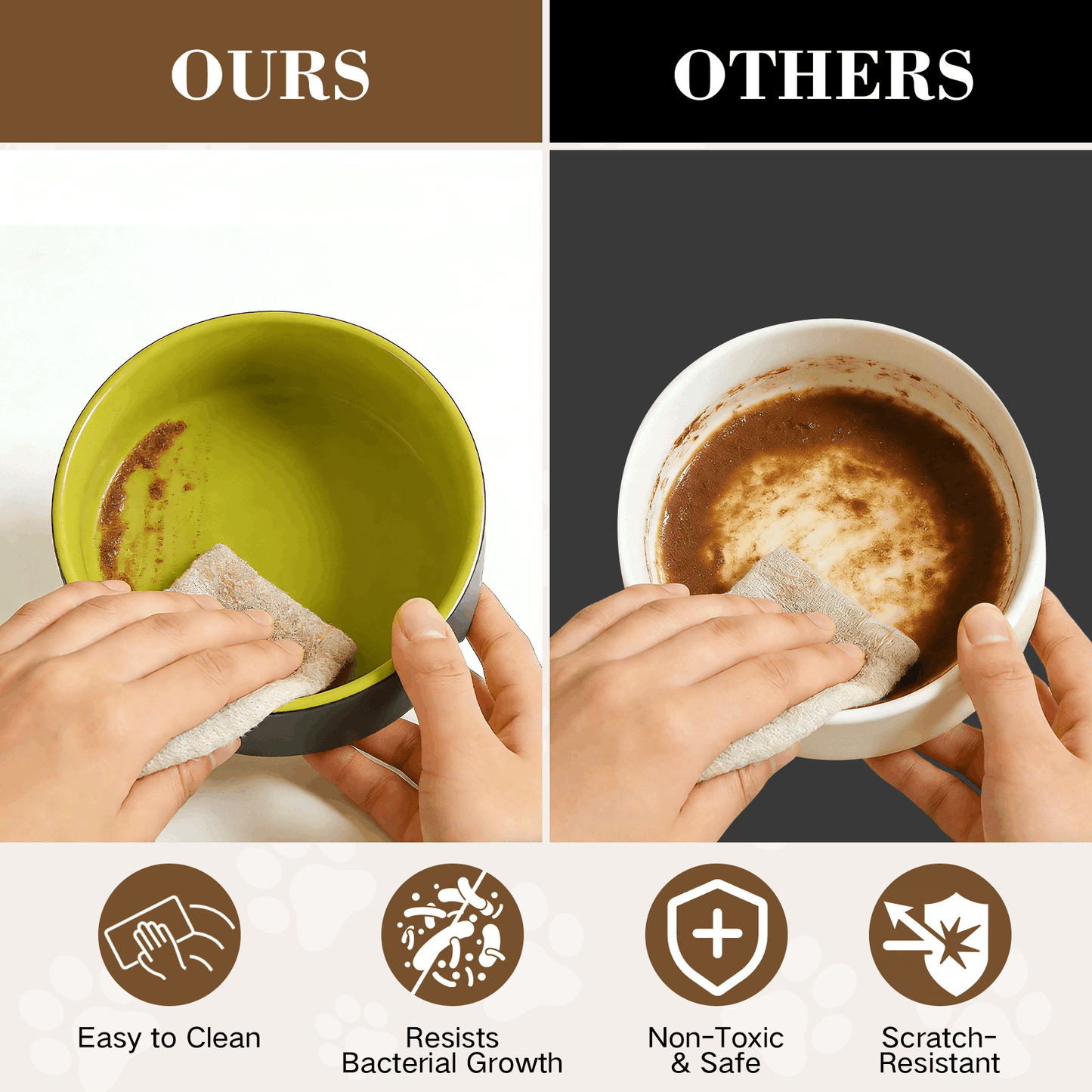 Ceramic Dog and Cat Bowl Set with Wooden Stand, Elevated Feeding Bowls for Cats & Small Dogs