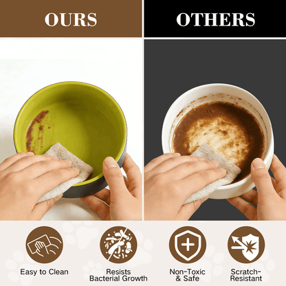 Ceramic Dog and Cat Bowl Set with Wooden Stand, Elevated Feeding Bowls for Cats & Small Dogs