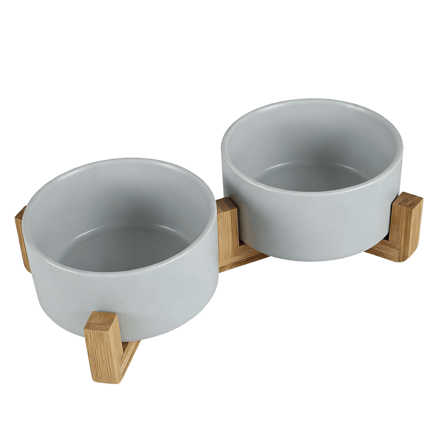 Ceramic Dog and Cat Bowl Set with Wooden Stand, Elevated Feeding Bowls for Cats & Small Dogs