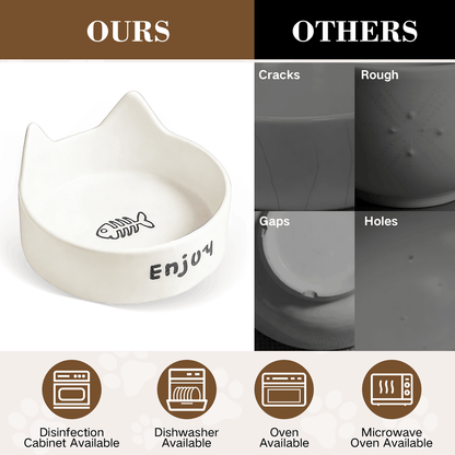 Ceramic Dog and Cat Bowl Set with Wooden Stand, Elevated Feeding Bowls for Cats & Small Dogs