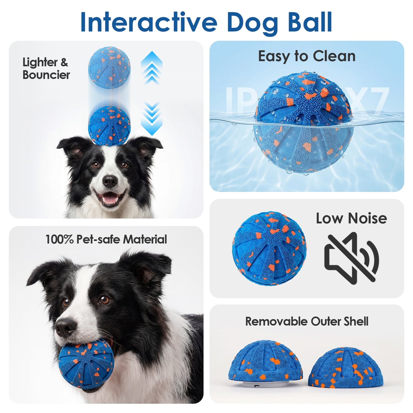 Interactive Rechargeable Dog Ball Toy for Medium & Large Dogs – Durable Waterproof E-TPU Bouncing Ball