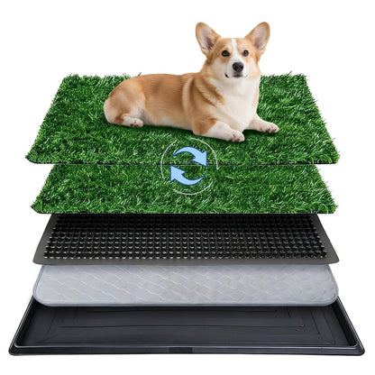 Dog Grass Pad with Tray – Artificial Turf Potty System for Dogs, Indoor & Outdoor Pet Toilet for Apartments & Balconies