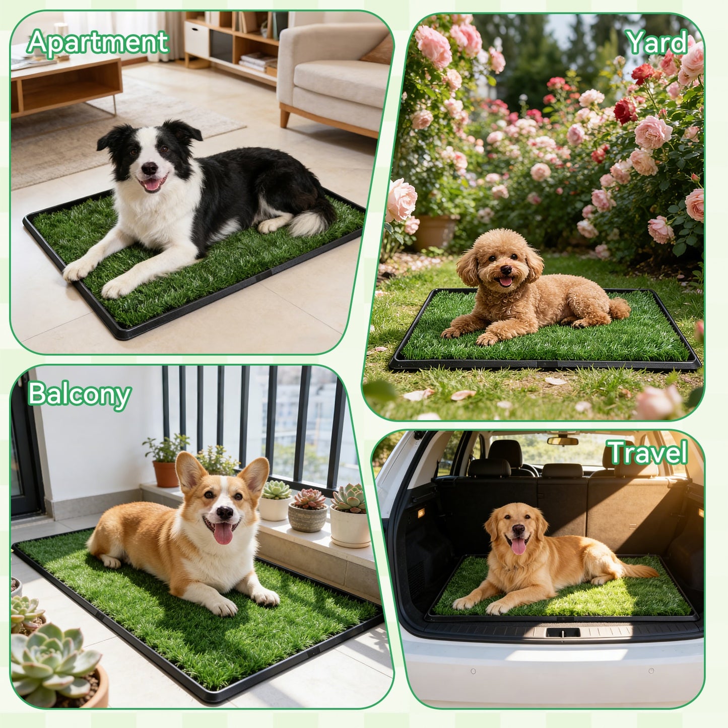 Dog Grass Pad with Tray – Artificial Turf Potty System for Dogs, Indoor & Outdoor Pet Toilet for Apartments & Balconies