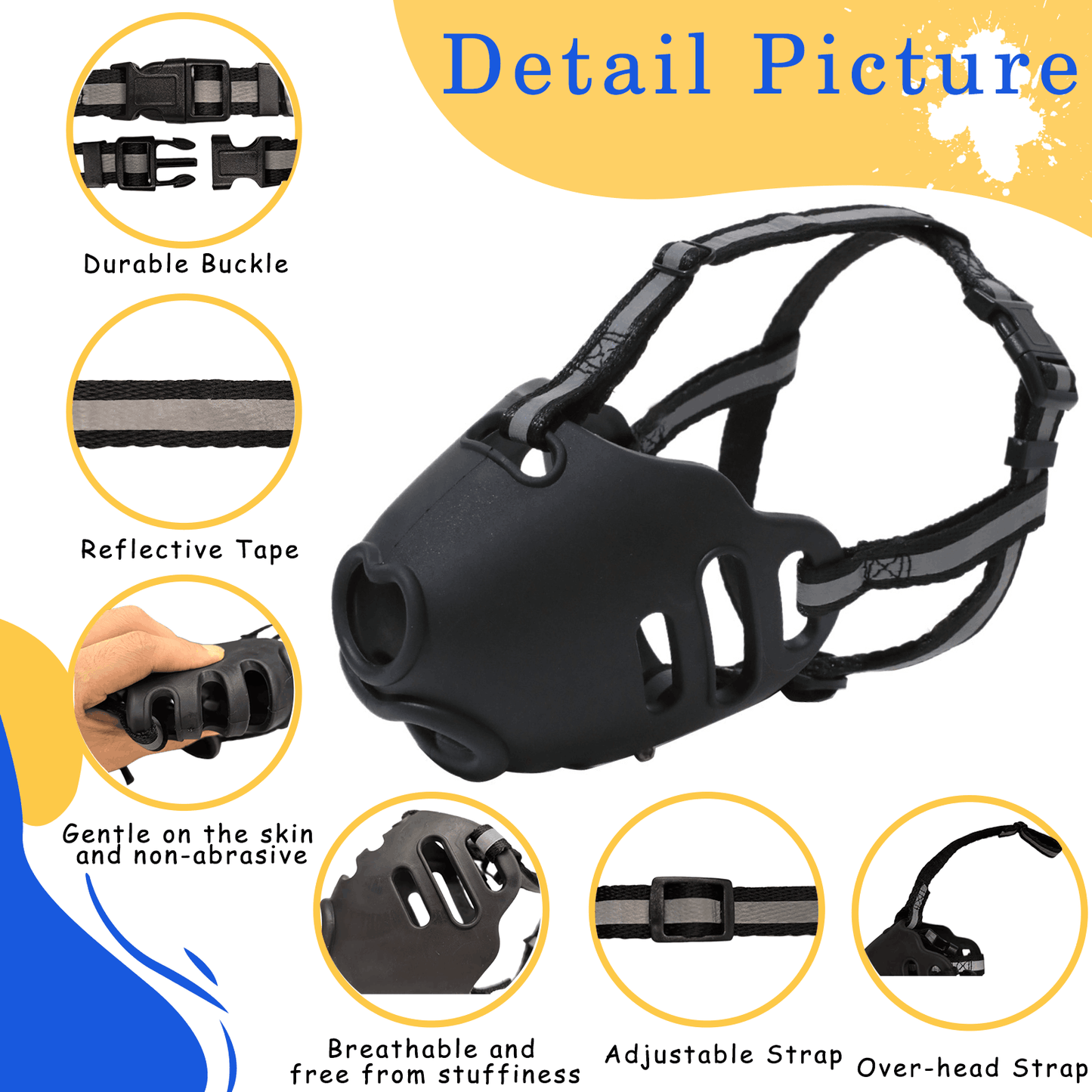Soft Breathable Dog Muzzle – Adjustable Mesh Muzzle for Grooming & Training
