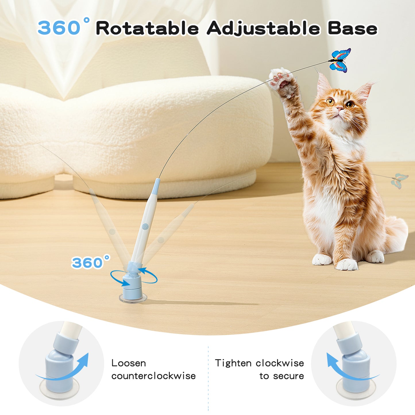 Interactive Electric Cat Wand Toy with Butterfly for Indoor Cats – Rechargeable Motion Activated Teaser