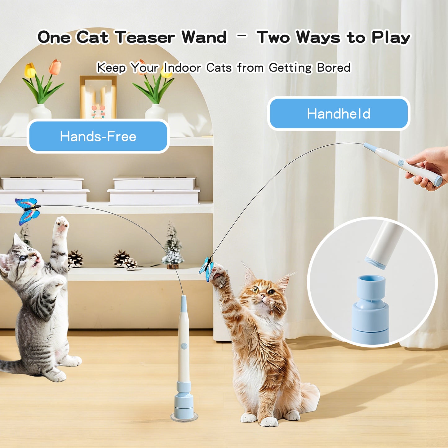 Interactive Electric Cat Wand Toy with Butterfly for Indoor Cats – Rechargeable Motion Activated Teaser