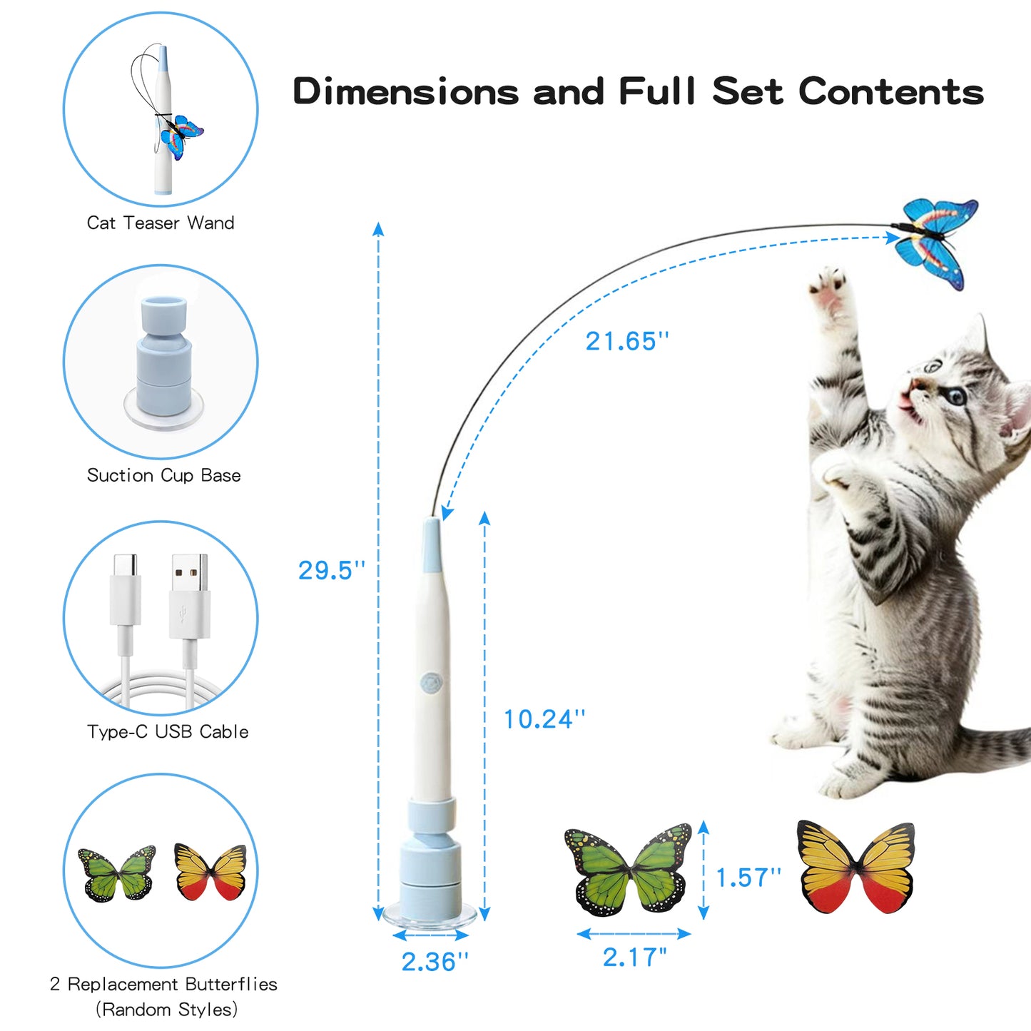 Interactive Electric Cat Wand Toy with Butterfly for Indoor Cats – Rechargeable Motion Activated Teaser