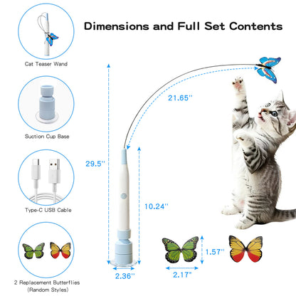 Interactive Electric Cat Wand Toy with Butterfly for Indoor Cats – Rechargeable Motion Activated Teaser