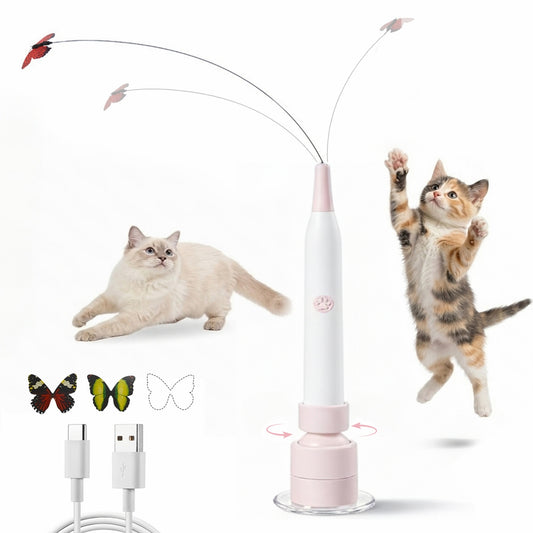 Interactive Electric Cat Wand Toy with Butterfly for Indoor Cats – Rechargeable Motion Activated Teaser
