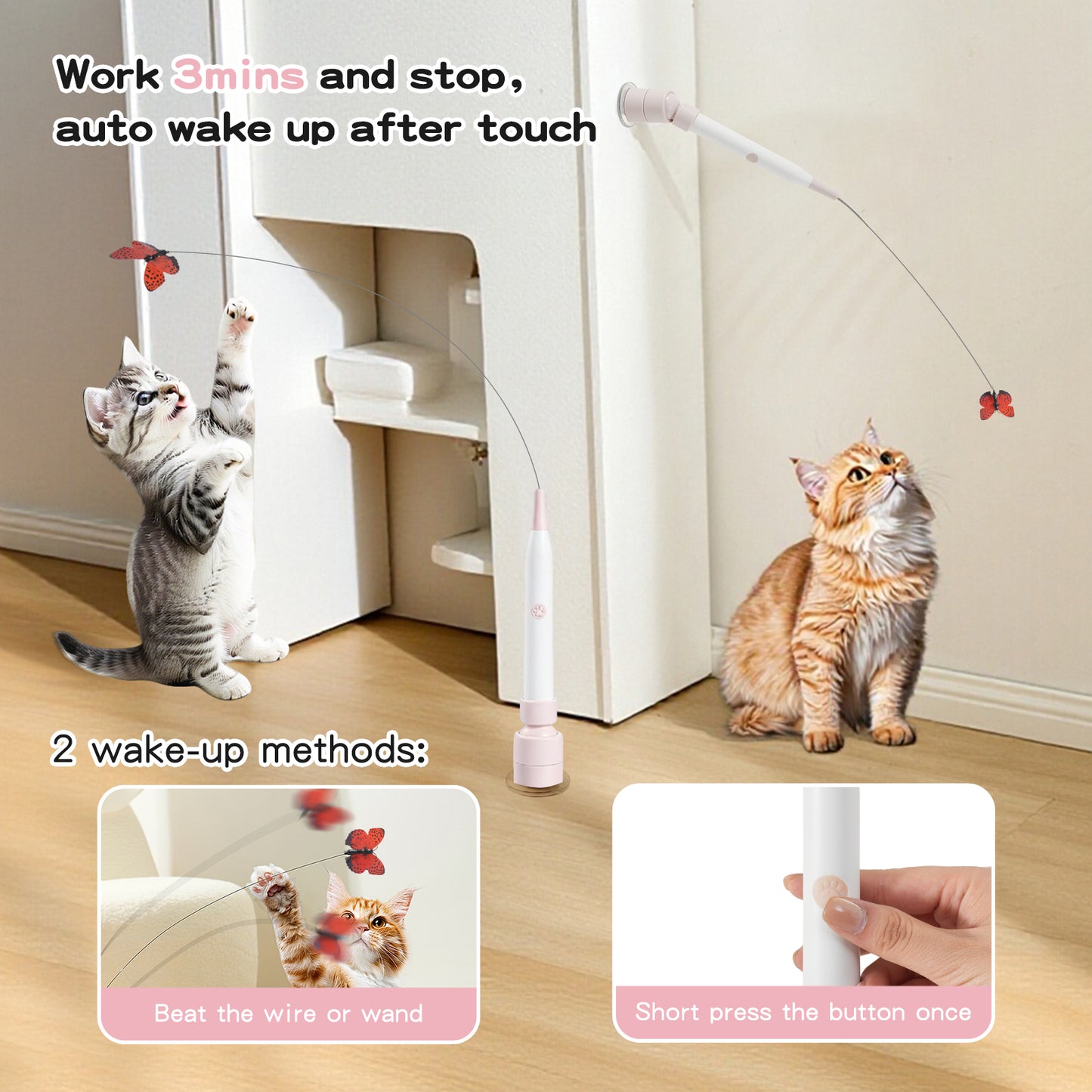 Interactive Electric Cat Wand Toy with Butterfly for Indoor Cats – Rechargeable Motion Activated Teaser
