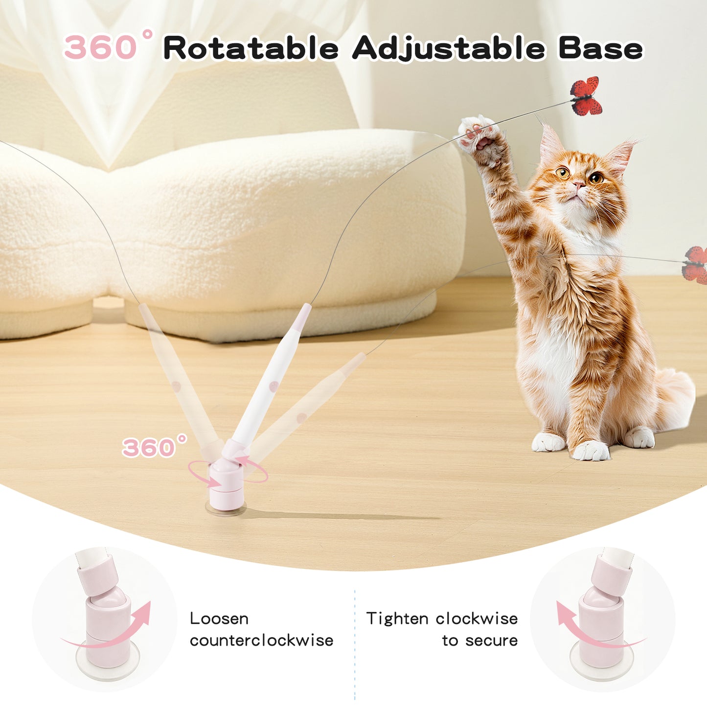 Interactive Electric Cat Wand Toy with Butterfly for Indoor Cats – Rechargeable Motion Activated Teaser