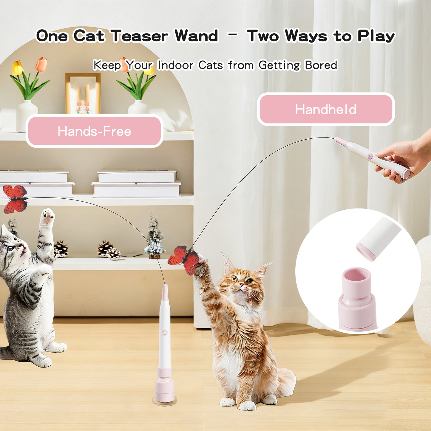 Interactive Electric Cat Wand Toy with Butterfly for Indoor Cats – Rechargeable Motion Activated Teaser