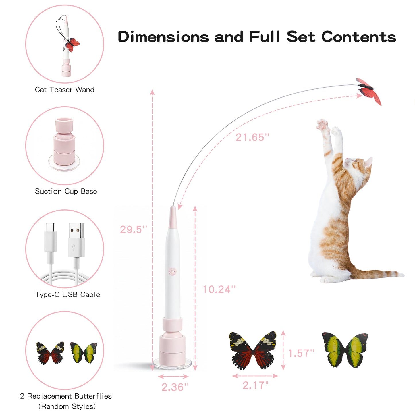 Interactive Electric Cat Wand Toy with Butterfly for Indoor Cats – Rechargeable Motion Activated Teaser