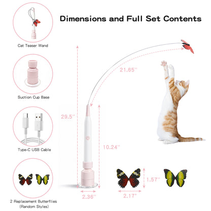 Interactive Electric Cat Wand Toy with Butterfly for Indoor Cats – Rechargeable Motion Activated Teaser