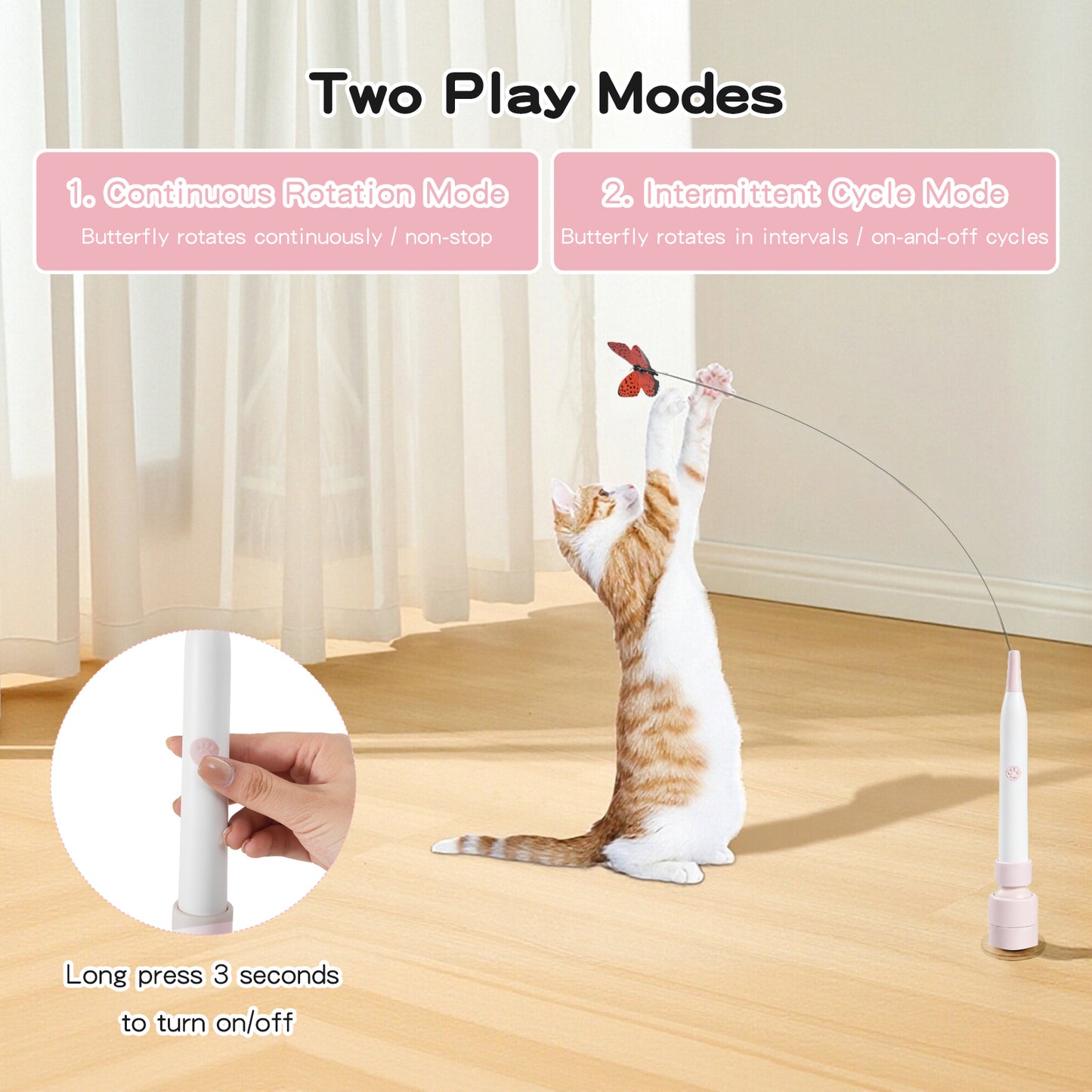Interactive Electric Cat Wand Toy with Butterfly for Indoor Cats – Rechargeable Motion Activated Teaser