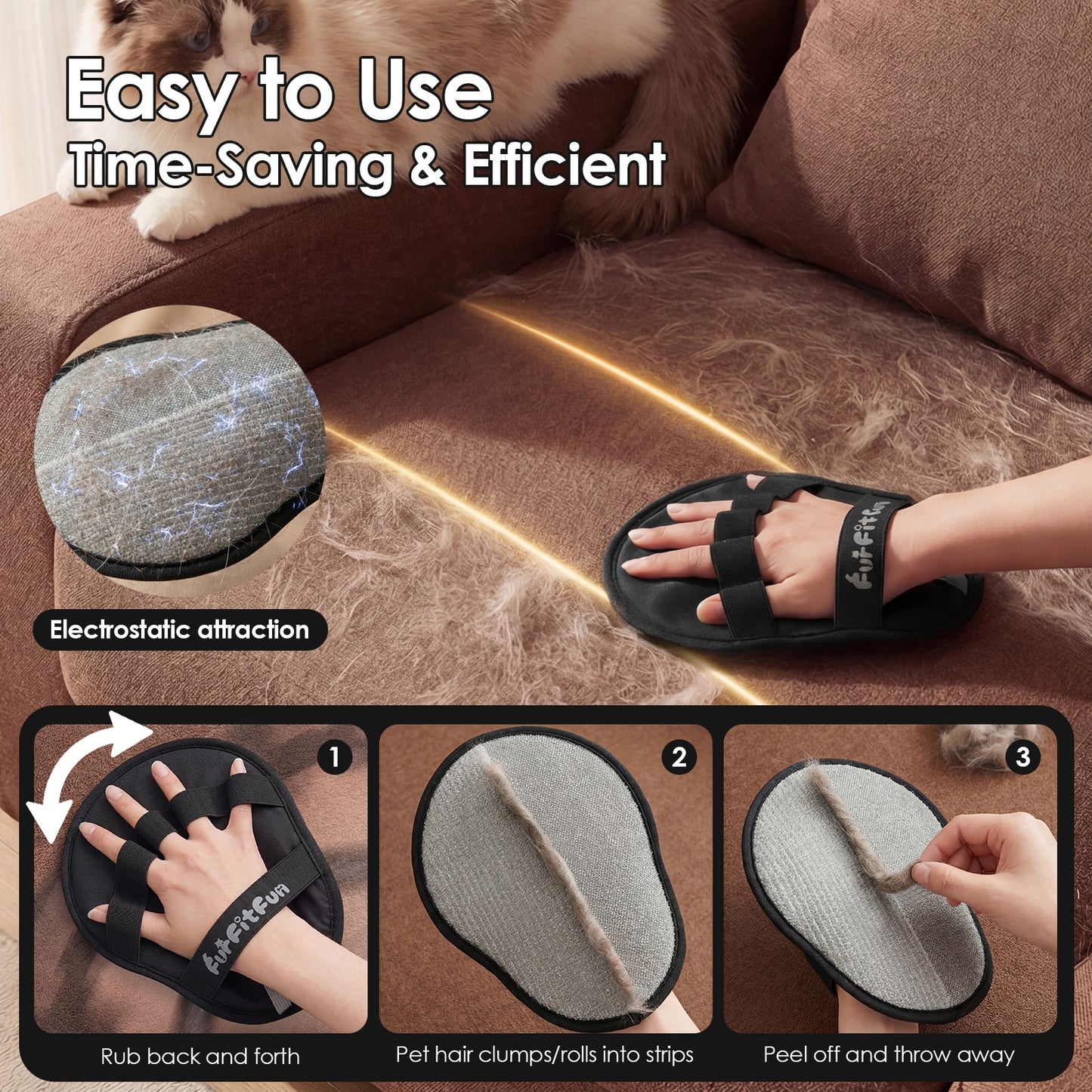 Pet Hair Removal Glove for Cats & Dogs – Reusable Grooming Mitt for Furniture & Carpet