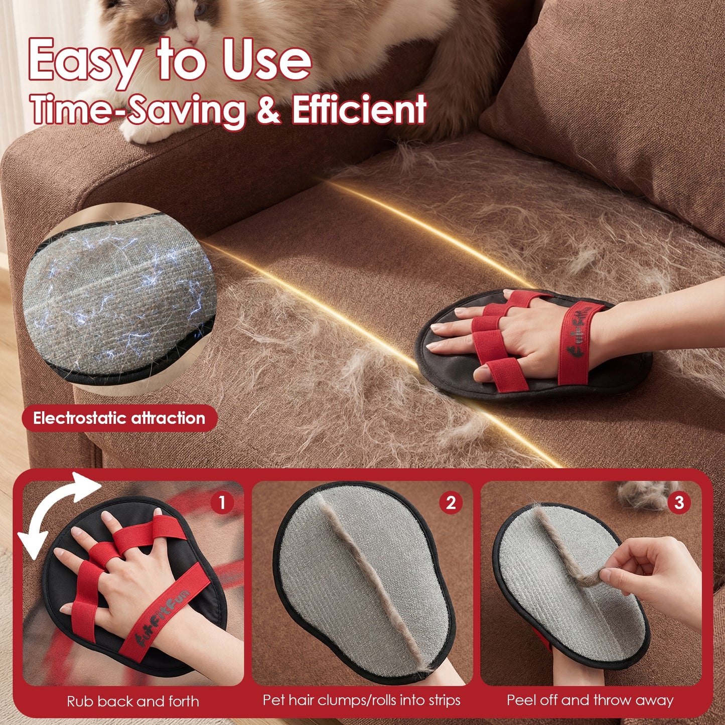 Pet Hair Removal Glove for Cats & Dogs – Reusable Grooming Mitt for Furniture & Carpet
