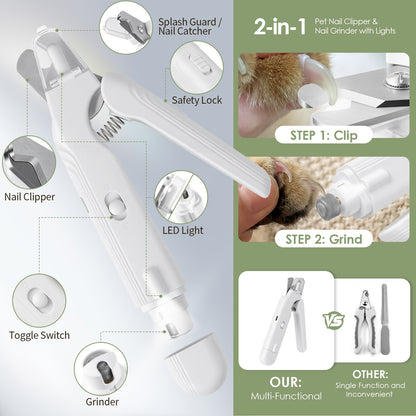 2-in-1 Pet Nail Clippers & Grinder with LED Lights for Cats & Dogs