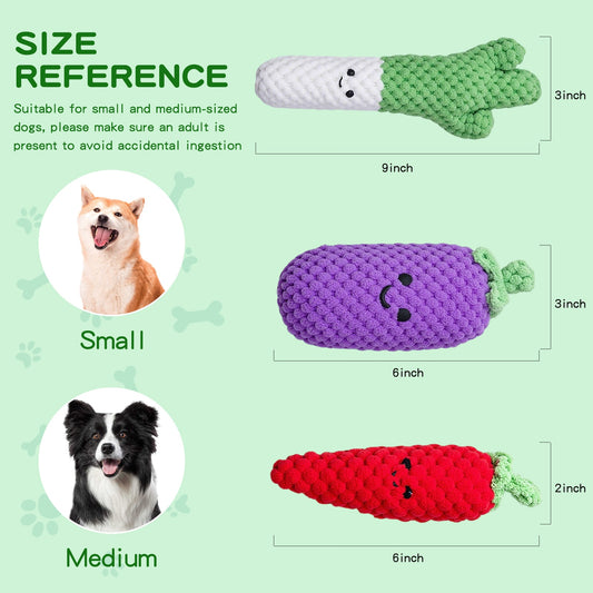 3-Pack Plush Squeaky Dog Toys for Small & Medium Dogs