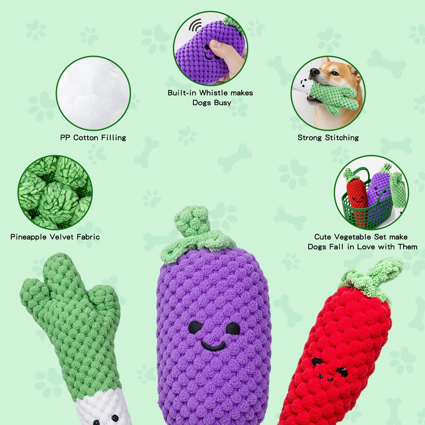 3-Pack Plush Squeaky Dog Toys for Small & Medium Dogs