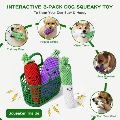 3-Pack Plush Squeaky Dog Toys for Small & Medium Dogs