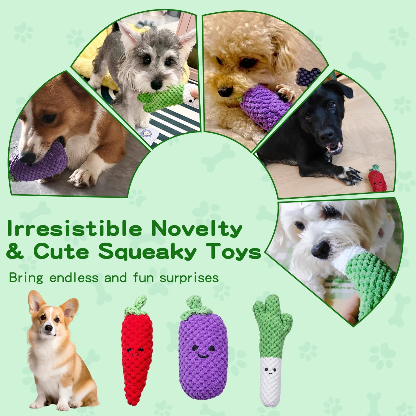 3-Pack Plush Squeaky Dog Toys for Small & Medium Dogs