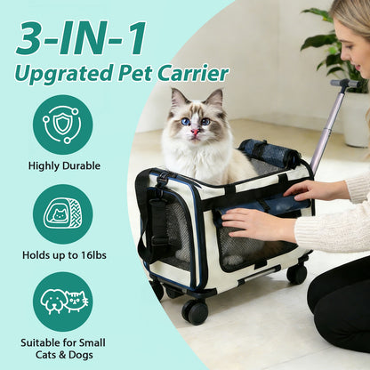 Expandable Rolling Pet Carrier for Small Dogs & Cats – Airline Approved Travel Bag
