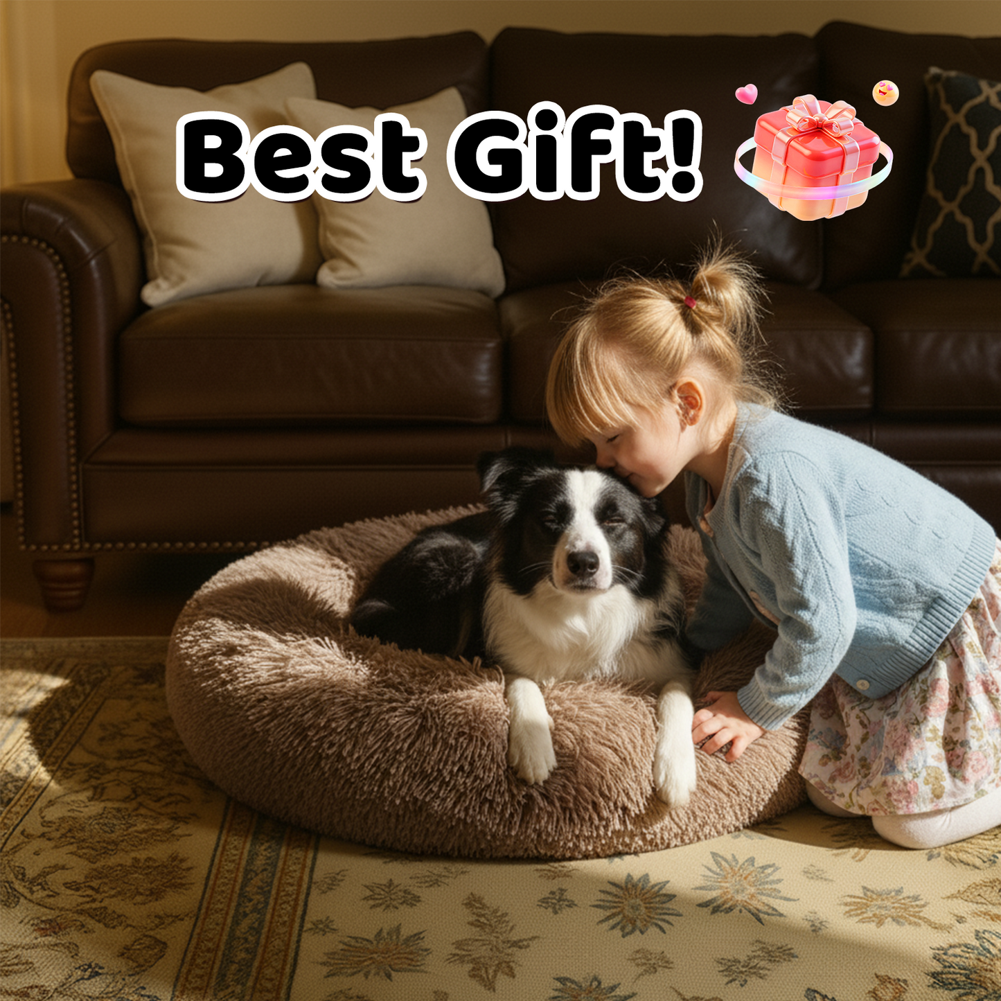 31" Calming Donut Dog Bed - Plush Round Cuddler for Medium Dogs & Cats