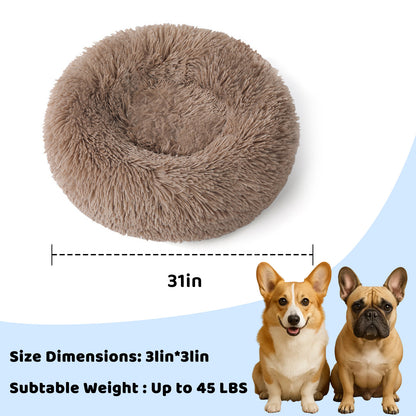 31" Calming Donut Dog Bed - Plush Round Cuddler for Medium Dogs & Cats