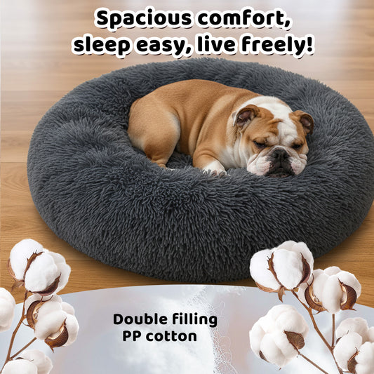31" Calming Donut Dog Bed - Plush Round Cuddler for Medium Dogs & Cats